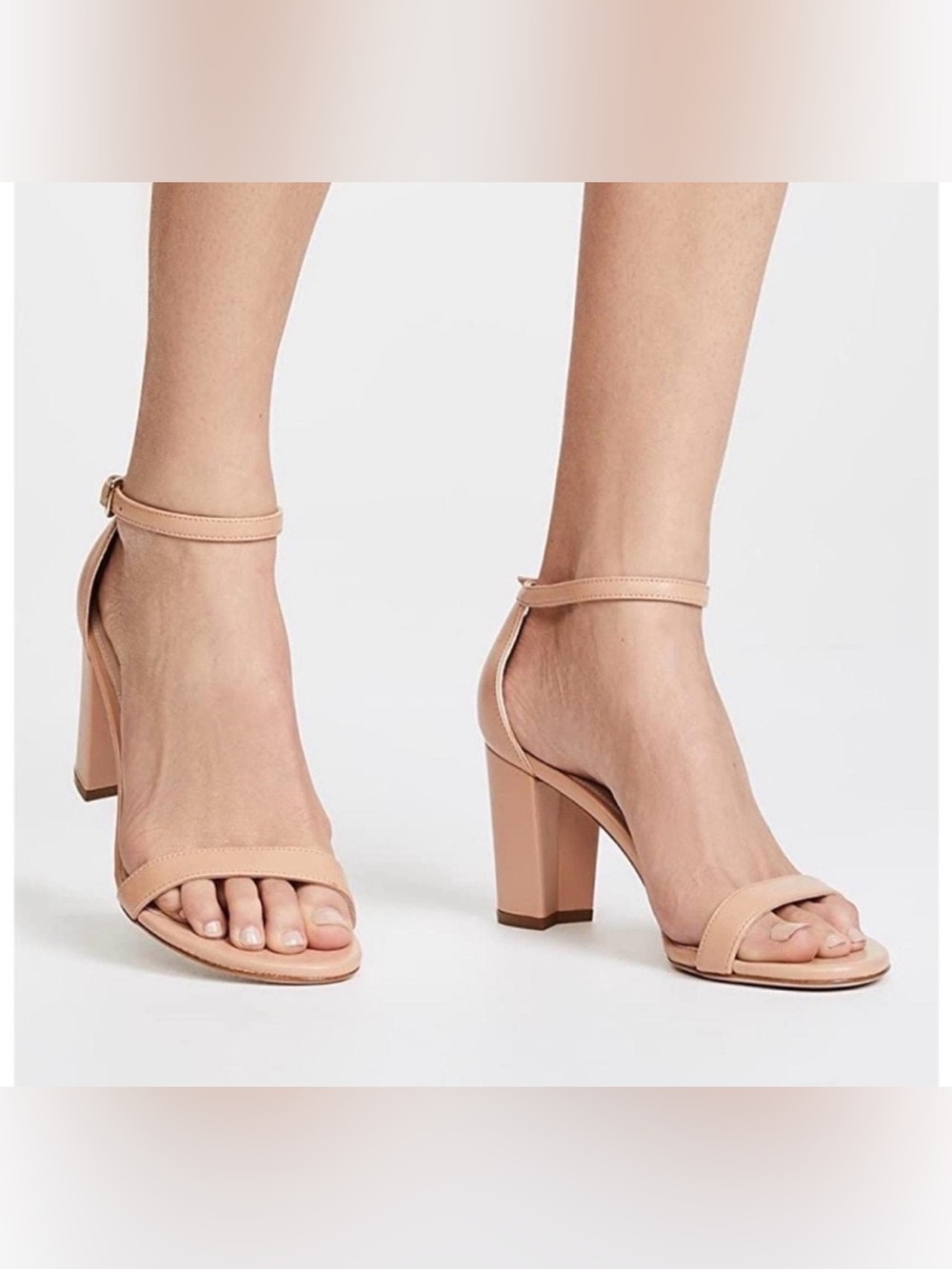 Stuart Weitzman Nudist Block Heel Ankle Strap Leather Sandals | 6.5